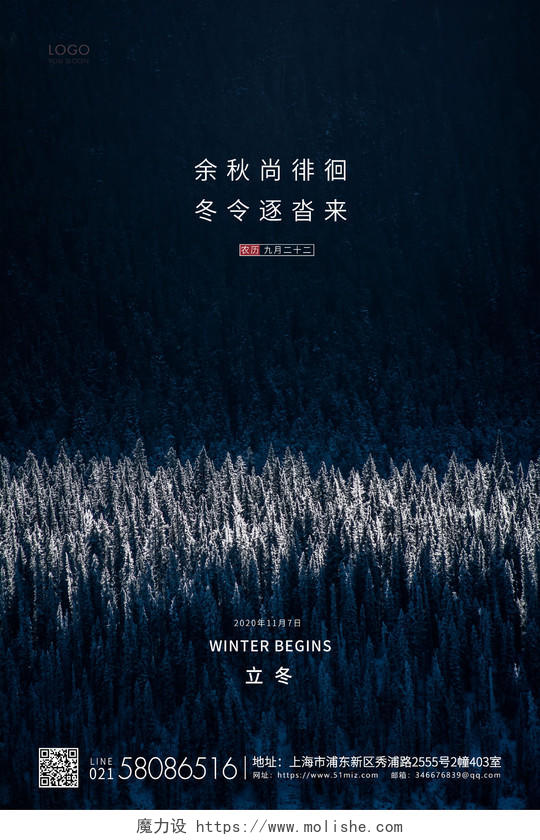 蓝色简约二十四节气立冬节气宣传海报